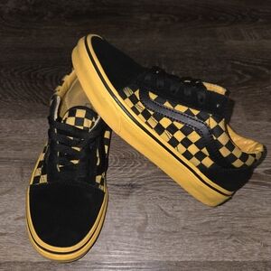 Vans Black and Yellow Checkered Sneakers Kids 3.5